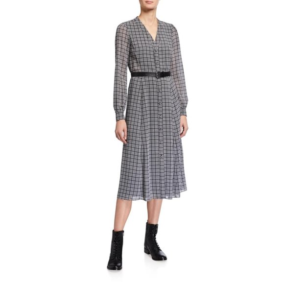 MICHAEL Michael Kors Houndstooth Midi Shirt Dress Black White NWT - Size Medium - Picture 1 of 4